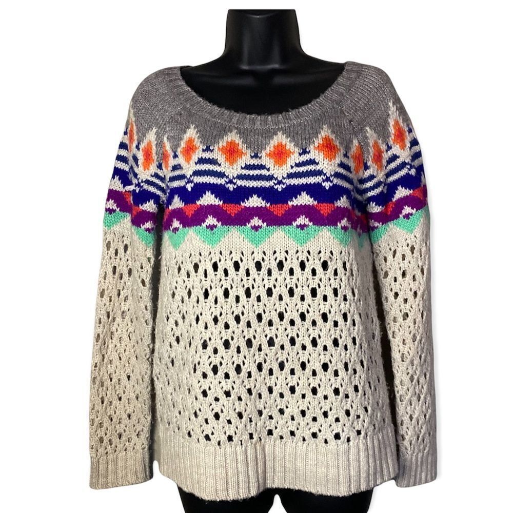 AMERICAN Eagle Fair Isle Nordic Colorful Loose Weave Wool Sweater Pullover
